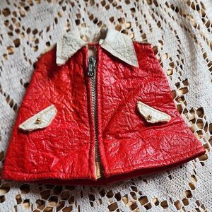 Vintage 1969 Shillman Red Faux Leather Barbie Zip Cape/Pincho Made In Japan